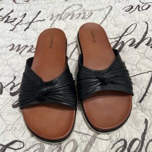 Torrid Black and Brown Slide Sandals with Knotted Detail
